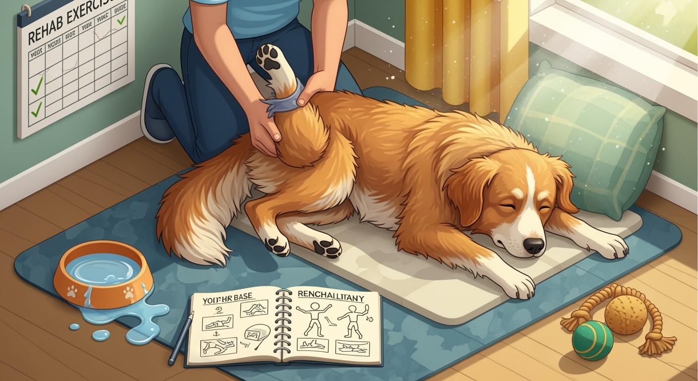 Dog CCL tear recovery explained week by week with home rehab exercises