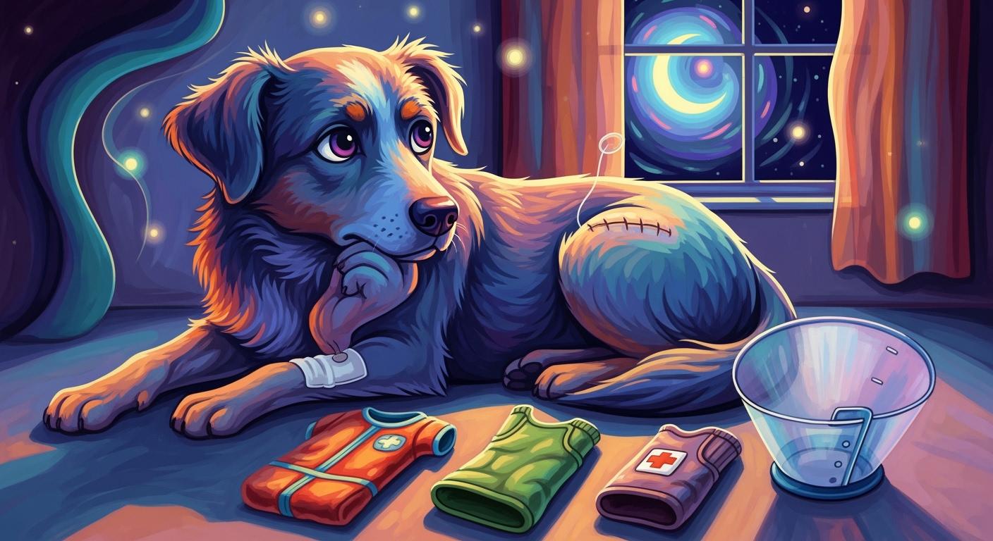 Dog licking stitches at night: a step-by-step decision guide for suits, sleeves, and soft cones