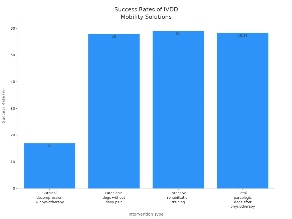 Bar chart showing success rates of dogs regaining mobility after IVDD support solutions